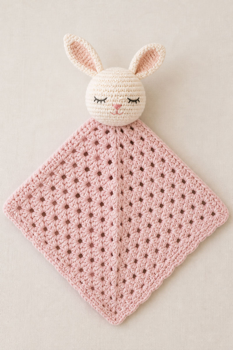 flat crochet lovey security blanket body for an easy bunny baby lovey crochet pattern