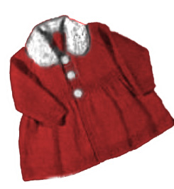 Classic elegant baby girl sweater coat jacket knitting pattern with buttons and faux fur collar trim.