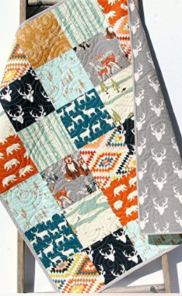 enchanted forest deer head baby crib nursery bedding quilt owl raccoon fox squirrel white tail  deer bambi hunting