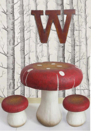 Children mushroom table and chairs furniture for an enchanted forest nursery theme