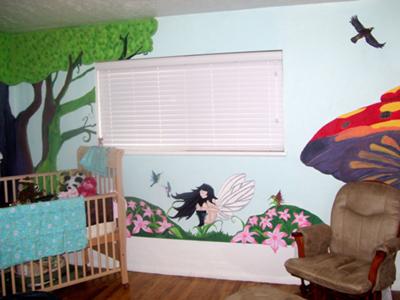 An Enchanted  Fantasy Nursery with a Fairy Princess and Woodland Creatures Wall Mural Painting 