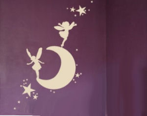 Fairy moon and stars wall decals stickers for a baby girl nursery or big girl room