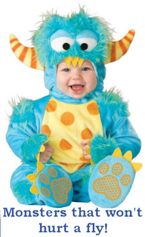 Baby blue and yellow monster infant Halloween costume with horns