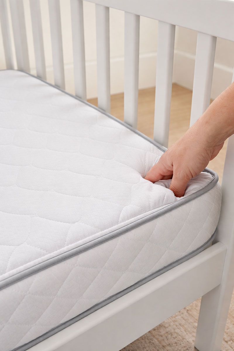 firm crib mattress fitting snugly inside crib frame