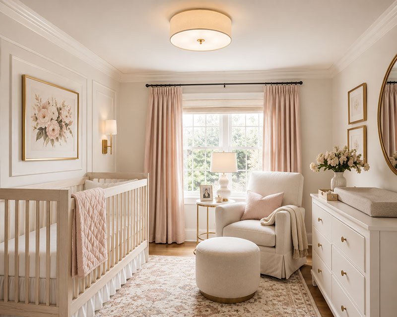 flush mount nursery ceiling light in a modern small nursery