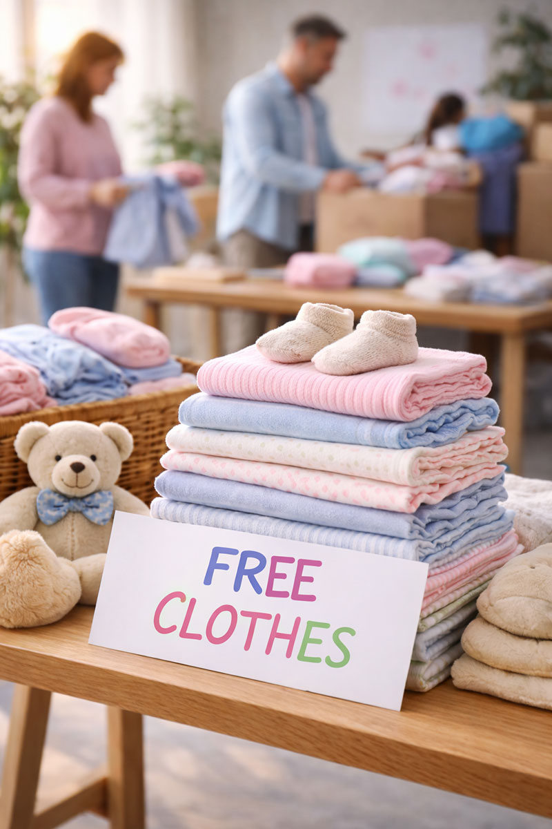 Gently folded baby clothes prepared for donation and community support programs