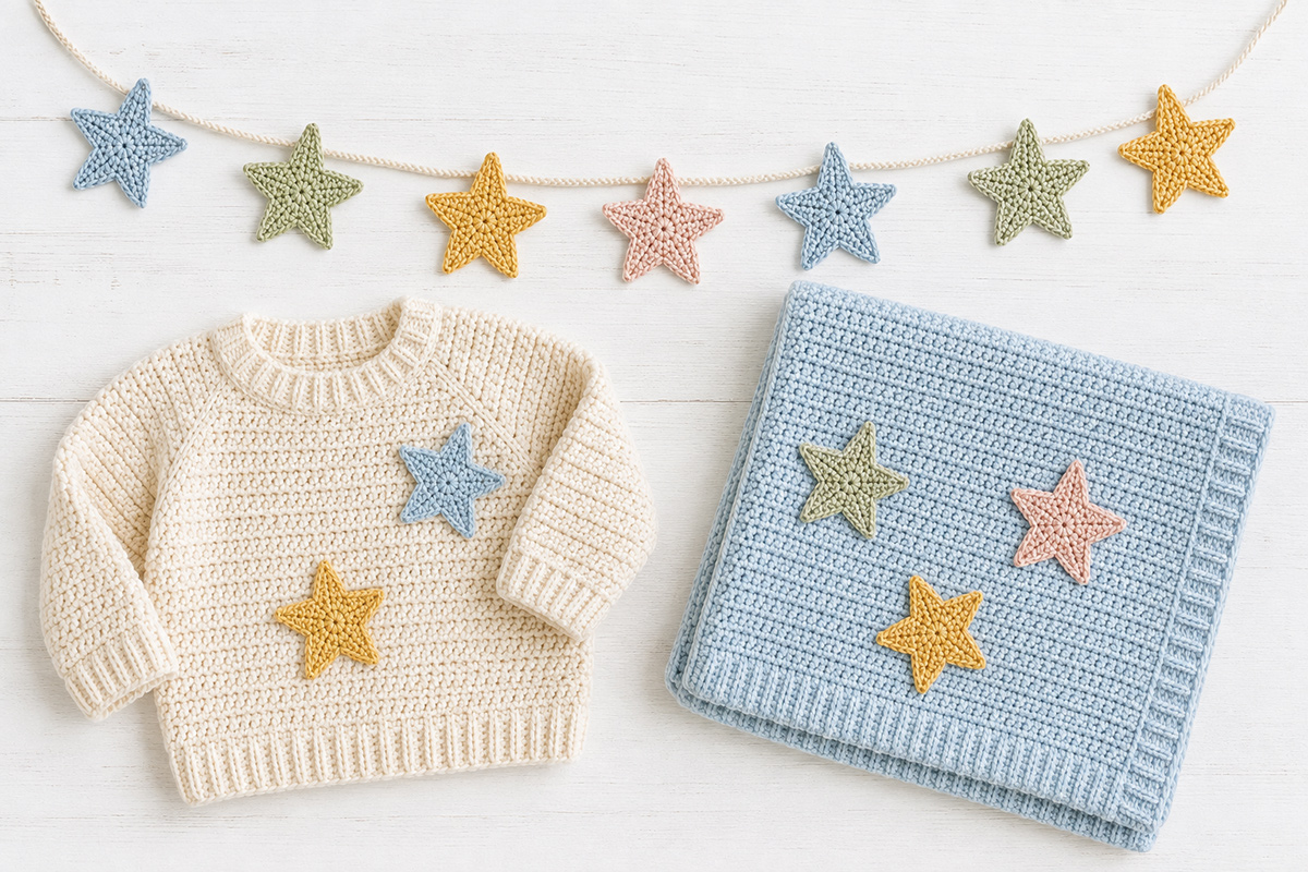 Flat five point crochet star that can be used as a handmade Christmas ornament