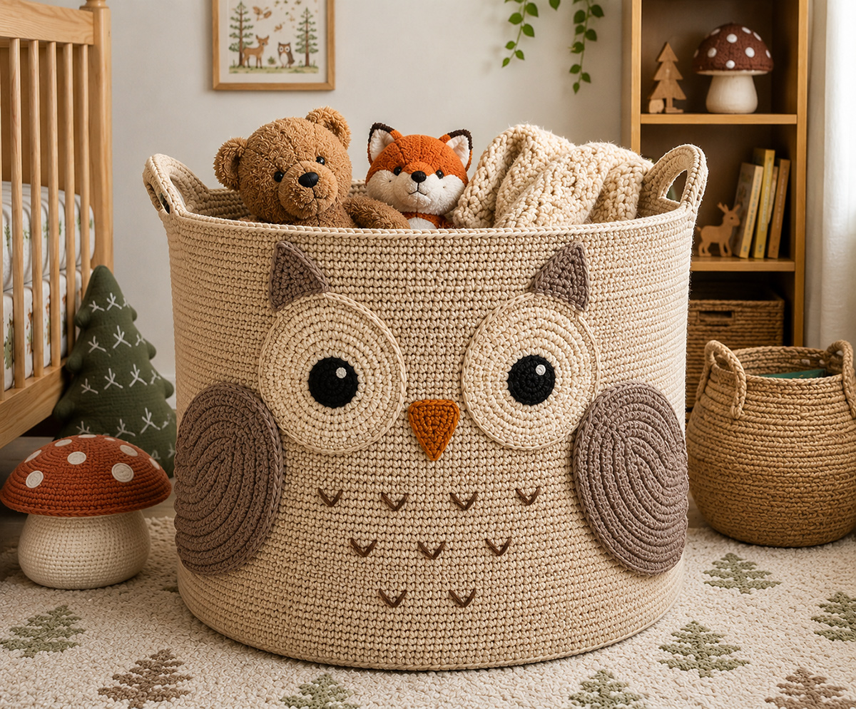 Free large crochet storage basket pattern for blankets, toys, books, and nursery supplies