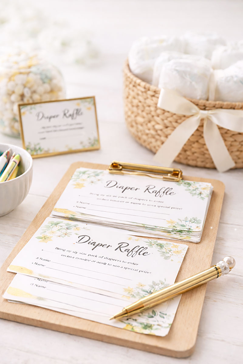 Free printable diaper raffle tickets for a baby shower hostess table
