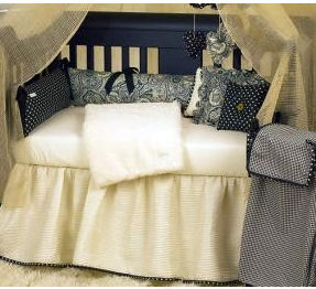 French black ivory and white Cotton Tales baby crib bedding set in a girl princess nursery room