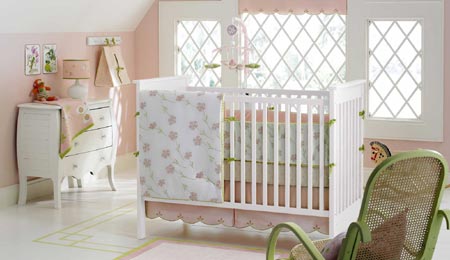 tea party pink green spring floral english country cottage baby nursery theme crib bedding set