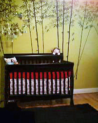 Gender Neutral Bamboo Tree Baby Nursery Wall Mural and DIY Baby Bedding and Crib Skirt