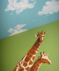 Cloud painting on the ceiling of a baby jungle theme nursery room