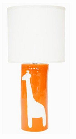 Orange baby giraffe nursery lamp with white shade