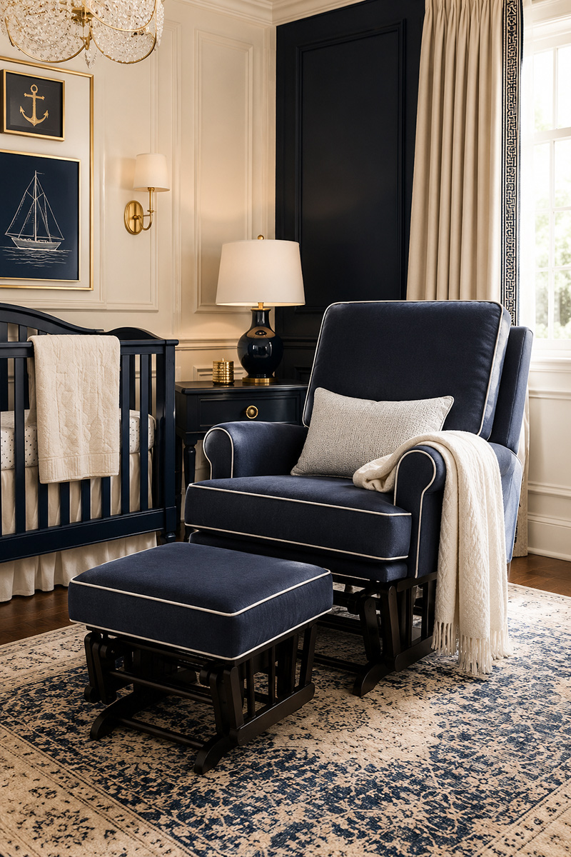 Nursery glider rocker cushions in a comfortable baby room chair