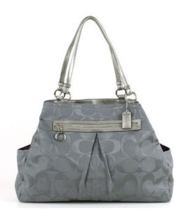 Coach Large Gabby Signature Tote Baby Diaper Bag in Silver and Grey Gray