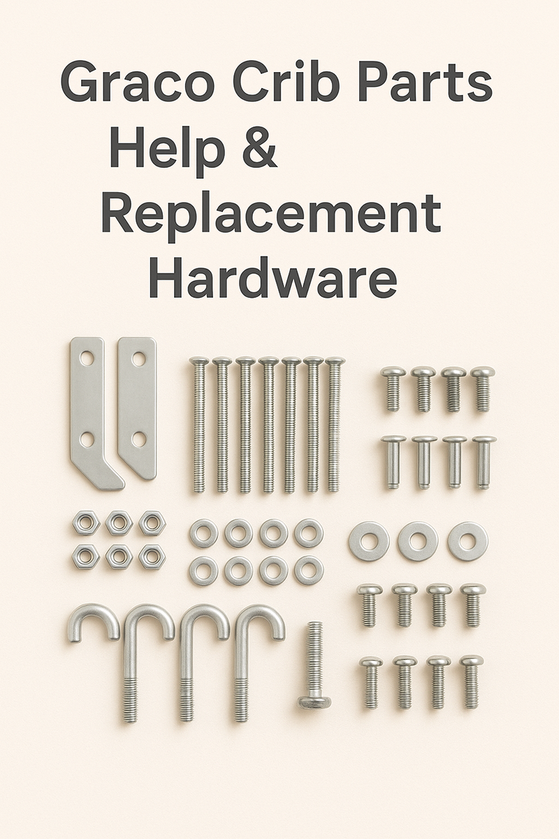 Organized Graco crib screws bolts and replacement hardware neatly arranged for easy identification