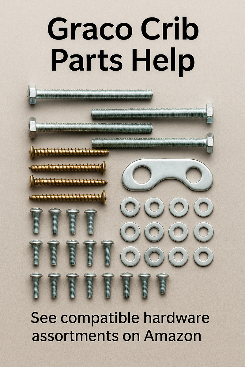 Graco crib replacement screws bolts and hardware organized for quick identification