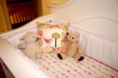 Baby bird fitted crib sheets from Pottery Barn Kids and Serena and Lily bumper