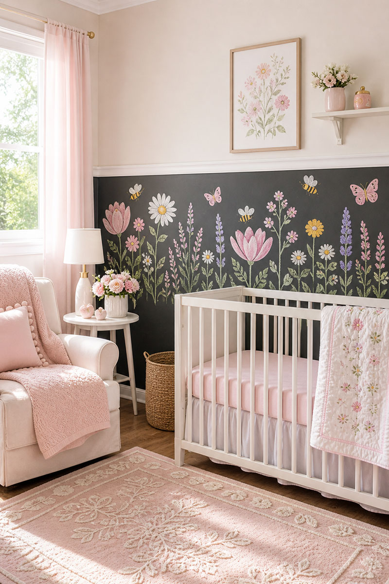 Half wall chalkboard nursery idea with lower chalkboard section and neutral upper wall