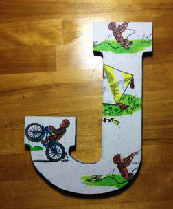 Hand painted motocross theme wooden baby nursery wall letters featuring monkeys riding motorcycles