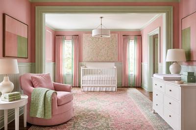 Blush pink, mint green and ivory color baby girl nursery room