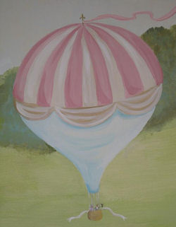 pink old english garden hot air balloon drawing painting