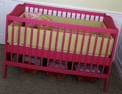 hot pink baby crib baby girl green nursery bedding set homemade custom Amy Butler fabric
