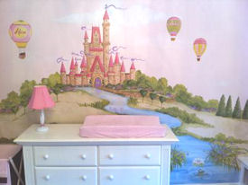 Baby girl pink princess castle hot air balloon nursery theme