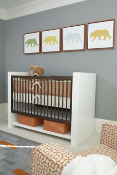 Modern bear silhouette framed art prints on the wall of a modern baby nursery room