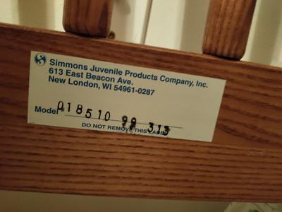 label  Simmons Crib Model NO. 018510 99 313