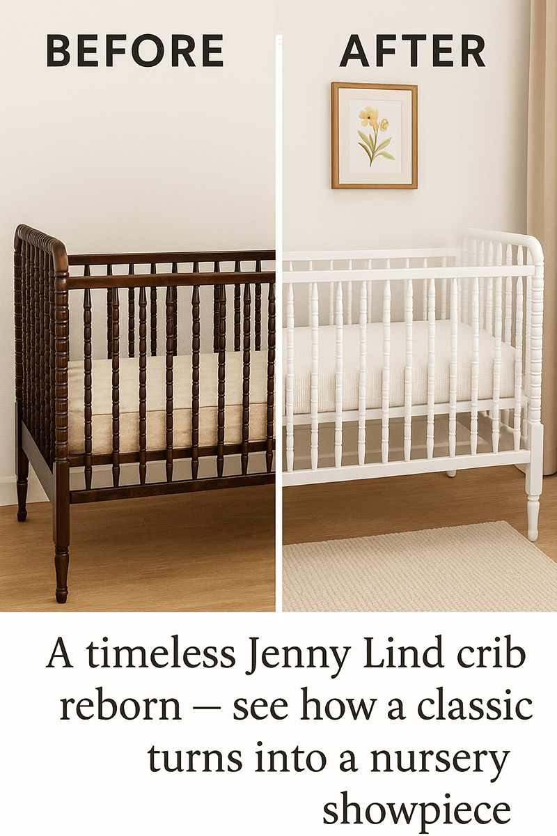 Jenny Lind crib makeover before and after in a charming vintage nursery