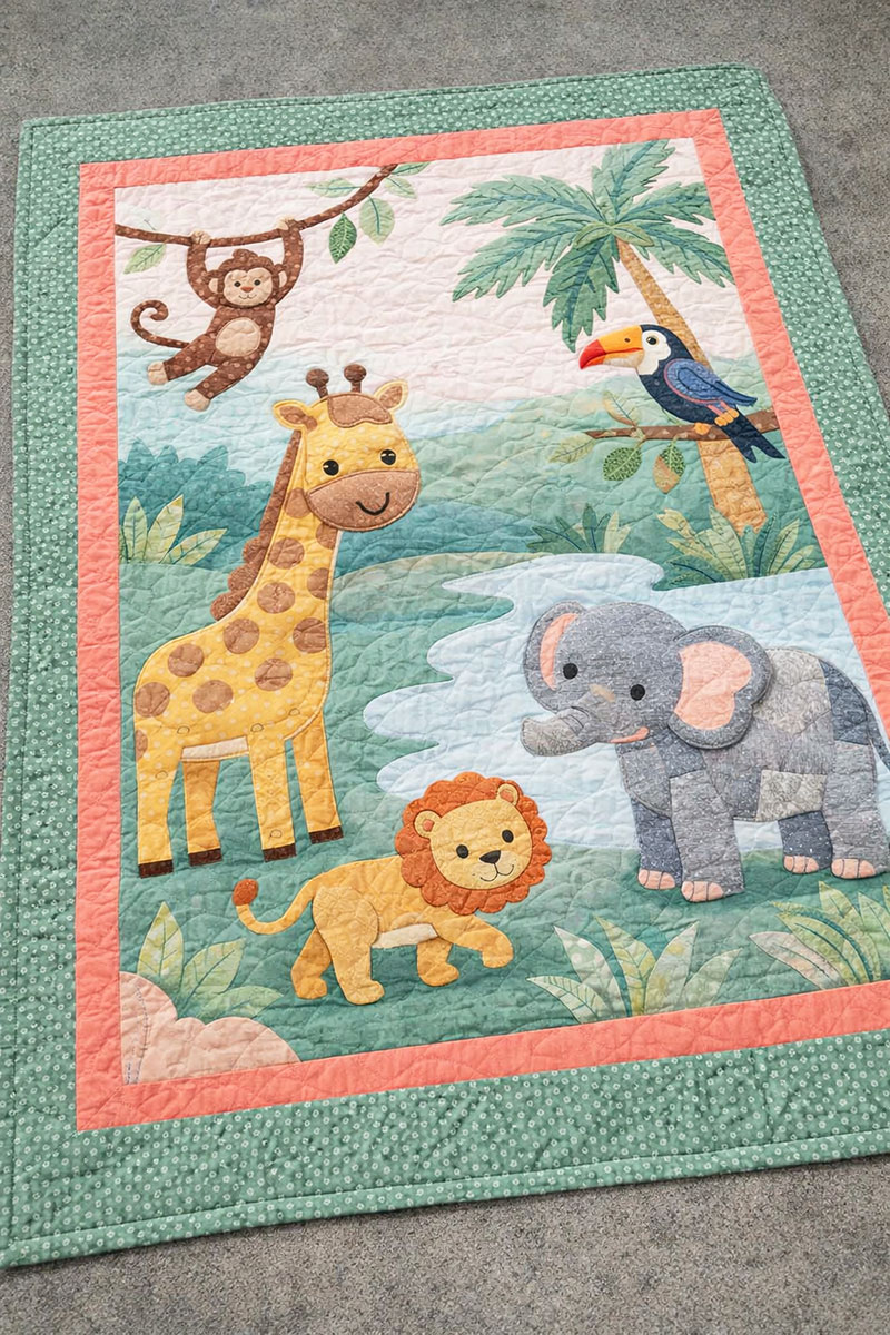Jungle baby quilts in safari and zoo animal styles for crib quilt inspiration