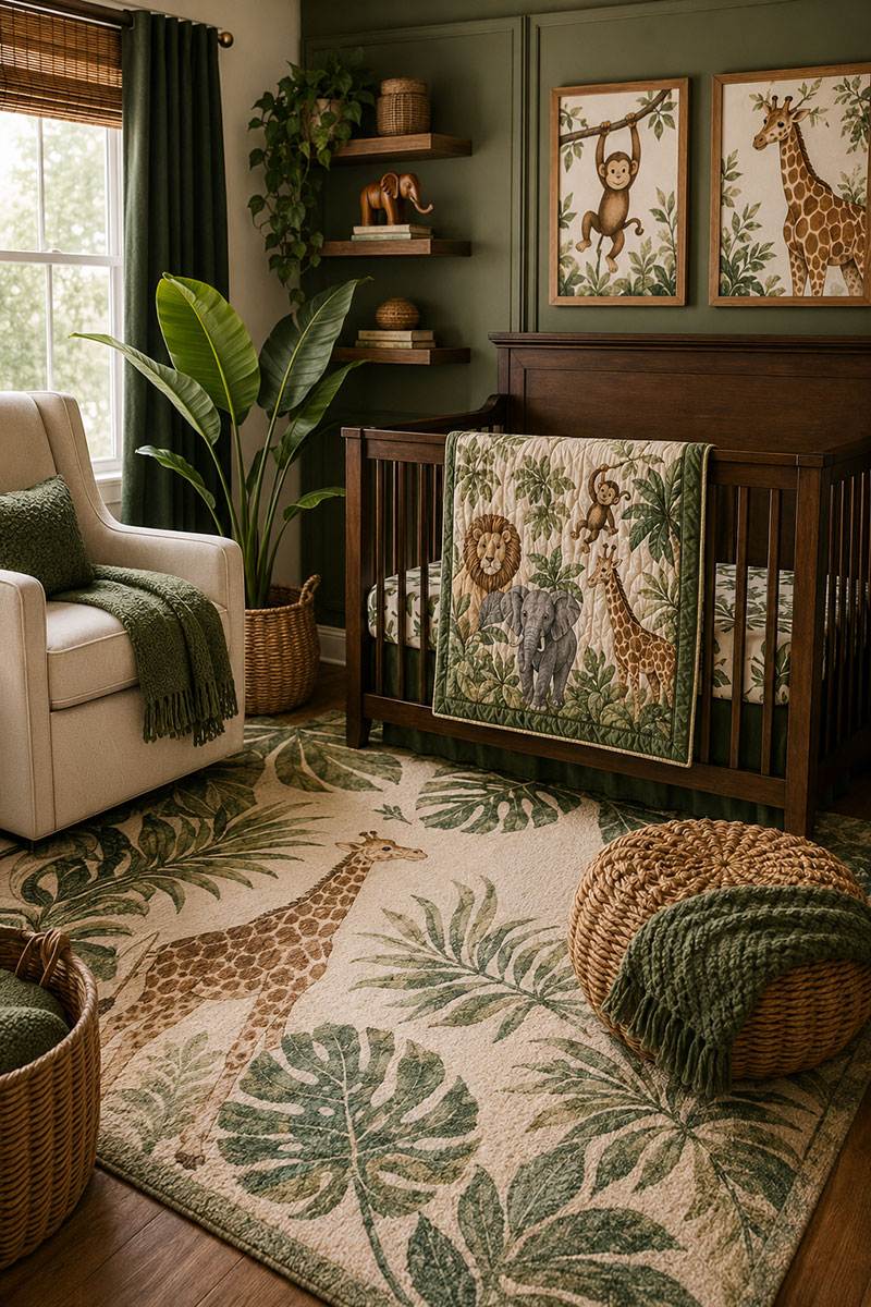 Jungle nursery rug and room textures