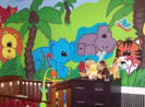 gender neutral colorful blue elephant hippopotamus zebra print giraffe safari jungle nursery animals wild zoo wall mural painting technique pictures