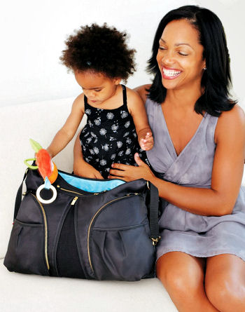 Kalencom Skip Hop Versa Shoulder Diaper Bag in Black will also hang on a stroller