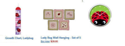 Pink, white, red and black ladybug baby nursery wall decorations and accessories