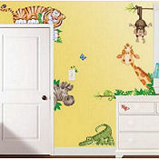 Large vinyl jungle baby nursery wall stickers and decals giraffes monkeys zebra tigers and alligators