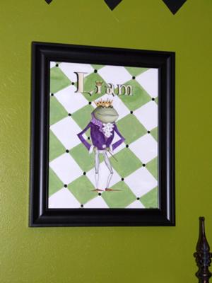 Framed Harlequin Pattern Frog Prince Custom Baby Nursery Picture