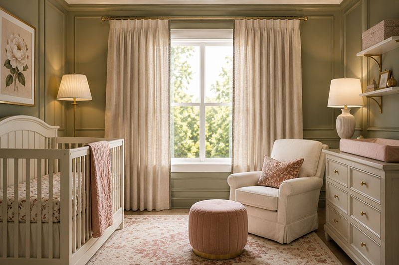 Light blocking nursery curtains providing moderate daylight control