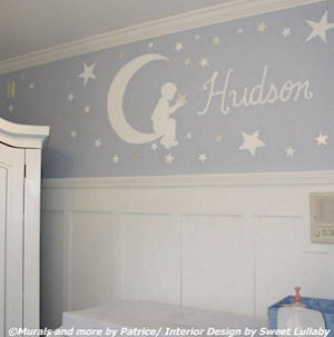 Metallic silver light blue and white nursery wall mural art