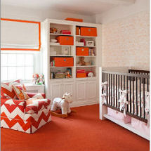 Modern baby girl nursery room decorated in pink orange and white