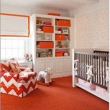 Modern baby girl nursery room decorated in pink orange and white