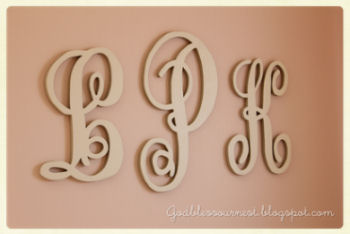 Elegant baby girl initials wall letters painted antique white with pink nursery wall paint color