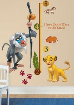 Lion King child growth chart wall decals and stickers with wild jungle animal paw prints for a baby nursery