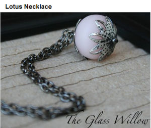 pink resin bead antique silver gunmetal chain lotus necklace handmade