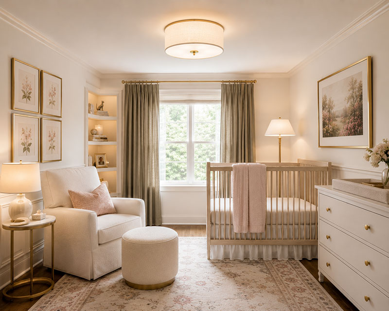 low ceiling nursery lighting in a stylish baby room