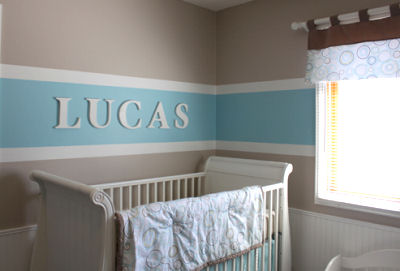 Soft and serene baby Blue brown and cream nursery room decor
