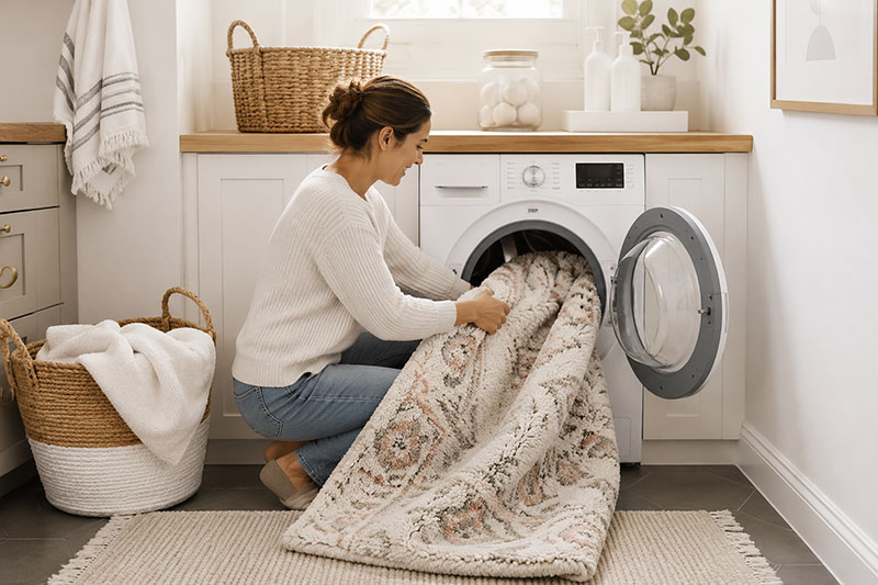 Machine washable nursery rug in a modern baby room