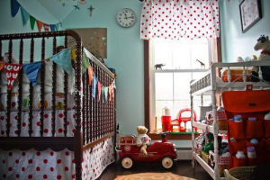 White and Red Polka Dots Fire Truck Fireman Theme Baby Nursery Theme 